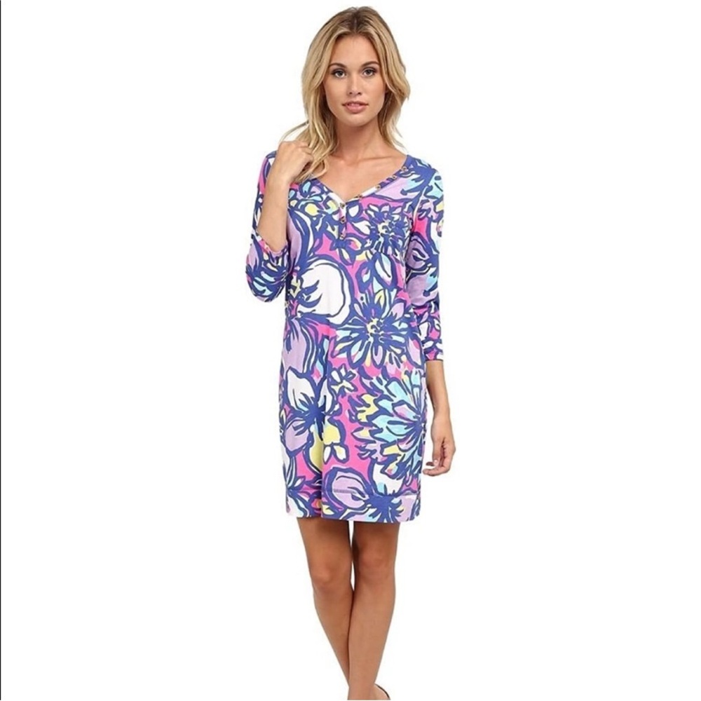 LILLY PULITZER “Palmetto” Henley T-Shirt Midi Dress XS/XXS Tropical Pink Catwalk